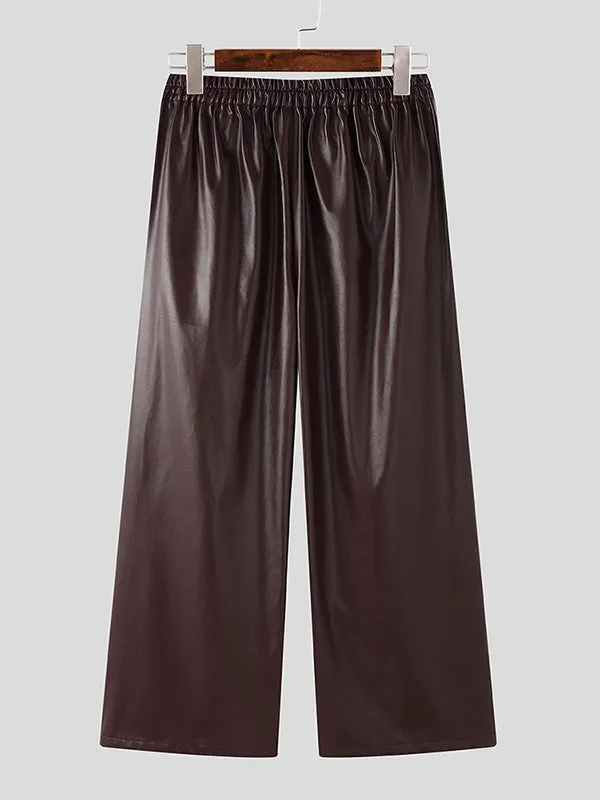 Mens Solid Color Leather Wide-Leg Pant SKUK88078 sold by Incerunmen product image thumbnail 5