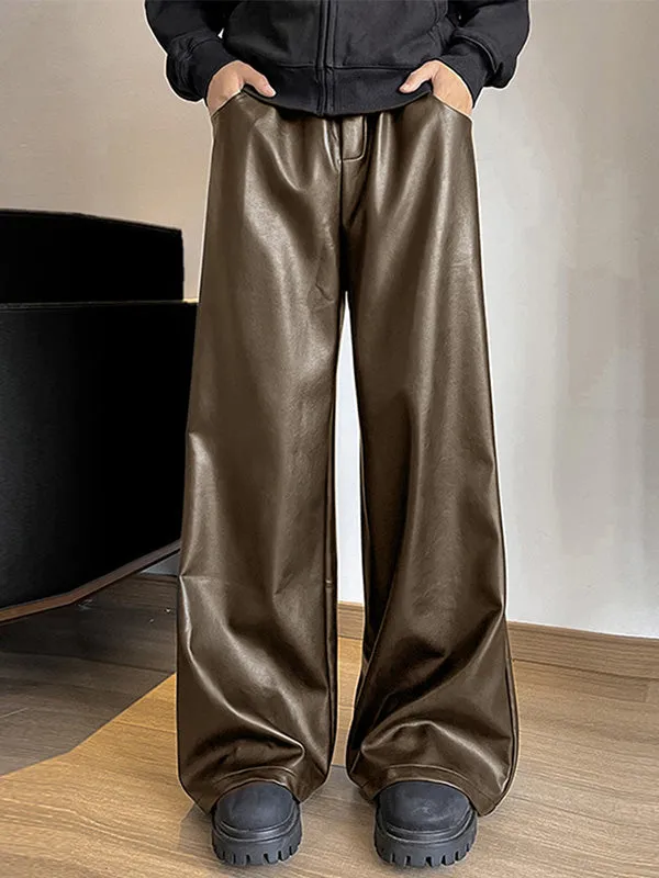 Mens Solid Color Leather Wide-Leg Pant SKUK88078 sold by Incerunmen product image thumbnail 2