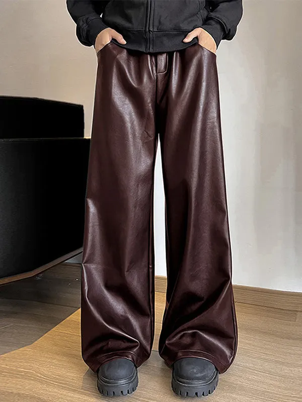 Mens Solid Color Leather Wide-Leg Pant SKUK88078 sold by Incerunmen product image thumbnail 3