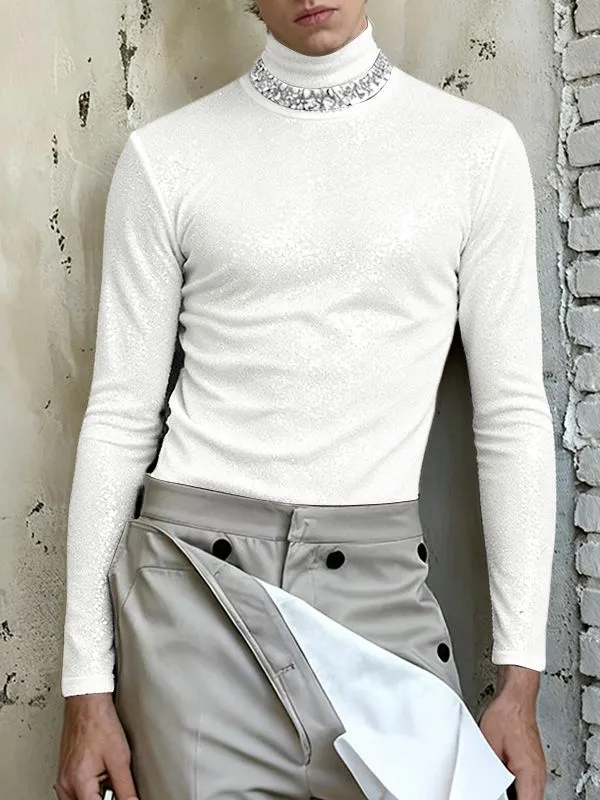 Men's Shiny Solid Color Long Sleeve T-Shirt SKUL37687 sold by Incerunmen