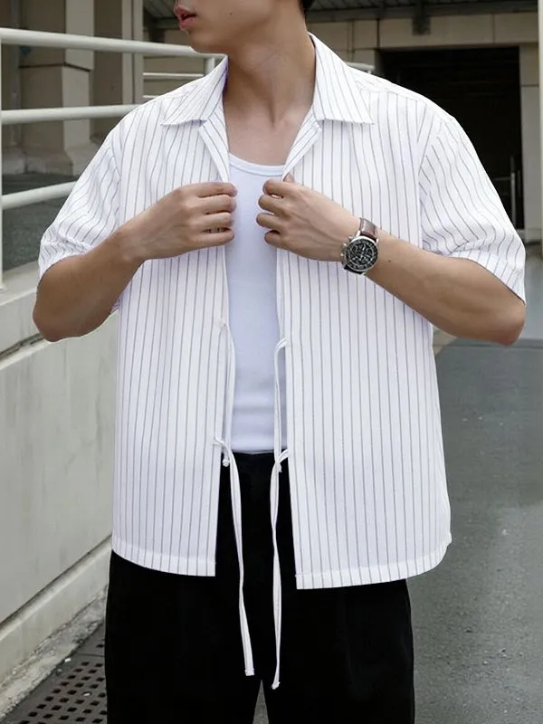 Men's Lace Up Patchwork Striped Short Sleeve Shirt SKUL39009 sold by Incerunmen product image thumbnail 2