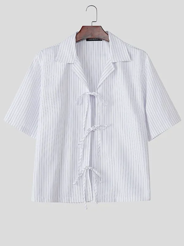 Men's Lace Up Patchwork Striped Short Sleeve Shirt SKUL39009 sold by Incerunmen product image thumbnail 3