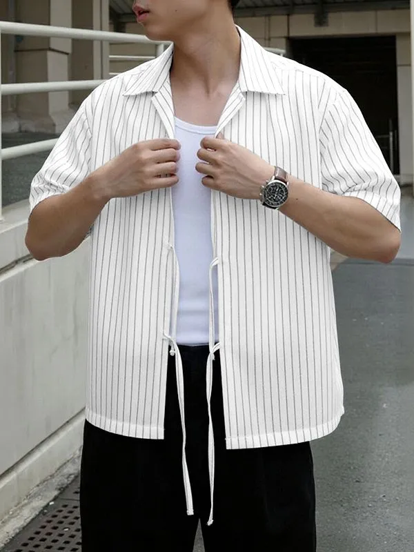 Men's Lace Up Patchwork Striped Short Sleeve Shirt SKUL39009 sold by Incerunmen