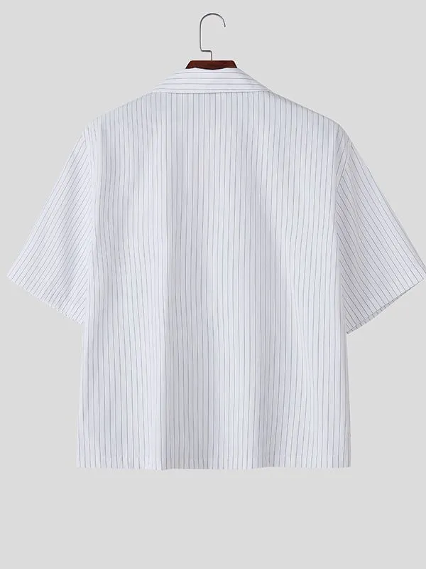 Men's Lace Up Patchwork Striped Short Sleeve Shirt SKUL39009 sold by Incerunmen product image thumbnail 4