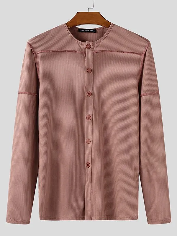 Men's Deconstructed Placket Button Long Sleeve T-Shirt SKUL37700 sold by Incerunmen product image thumbnail 4