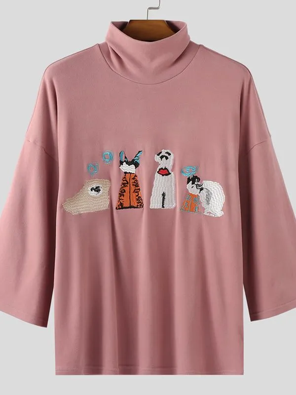 Men's Fun Embroidered High Neck T-Shirt SKUL39008 sold by Incerunmen product image thumbnail 4