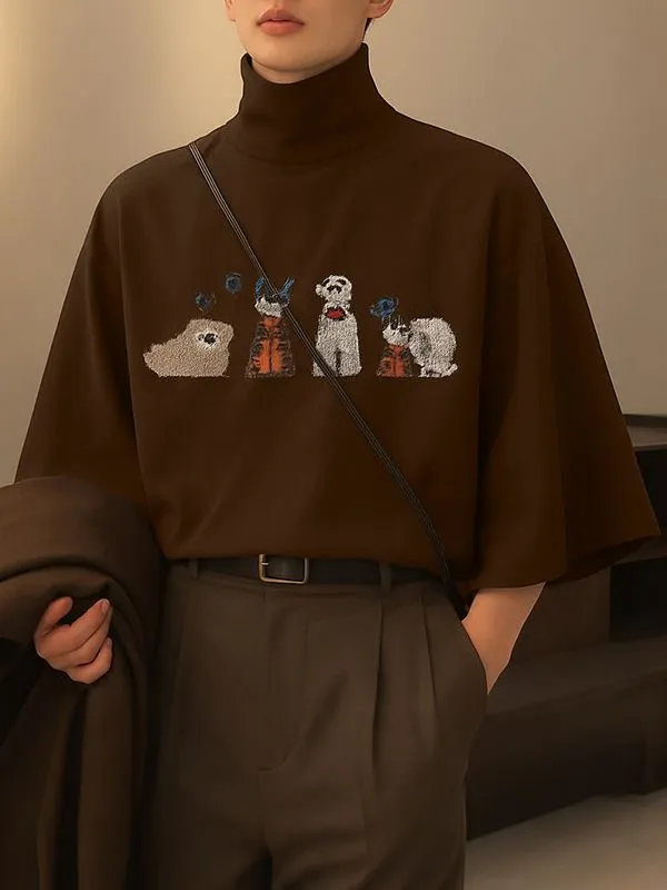 Men's Fun Embroidered High Neck T-Shirt SKUL39008 sold by Incerunmen product image thumbnail 2