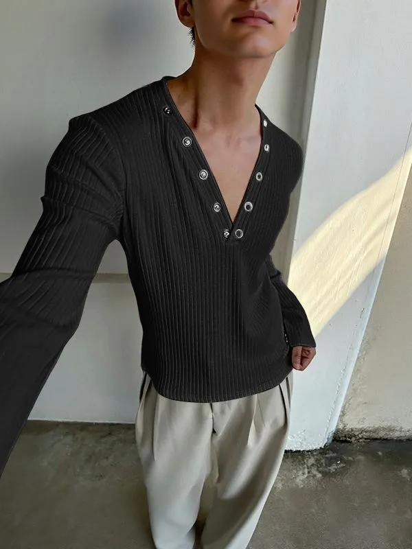 Men's Solid Color Textured Long Sleeve T-Shirt SKUL37696 sold by Incerunmen