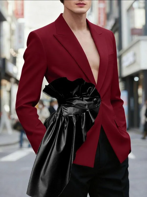 Men's Color Block Patchwork Ruffle Long Sleeve Blazer SKUL38940 sold by Incerunmen