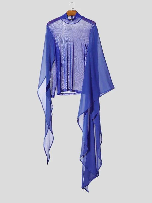 Men's Deconstructed Sheer Mesh Patchwork Long Sleeve T-Shirt SKUL37667 sold by Incerunmen product image thumbnail 4