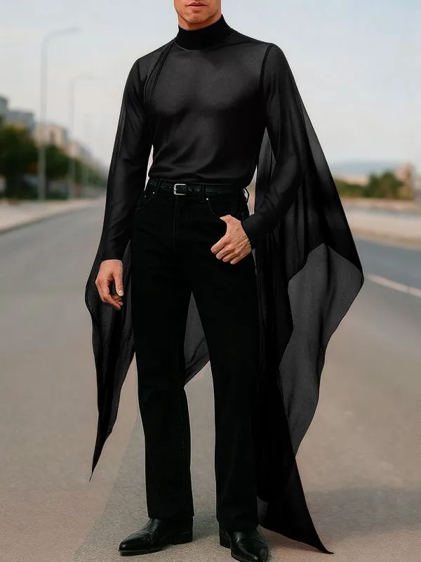 Men's Deconstructed Sheer Mesh Patchwork Long Sleeve T-Shirt SKUL37667 sold by Incerunmen