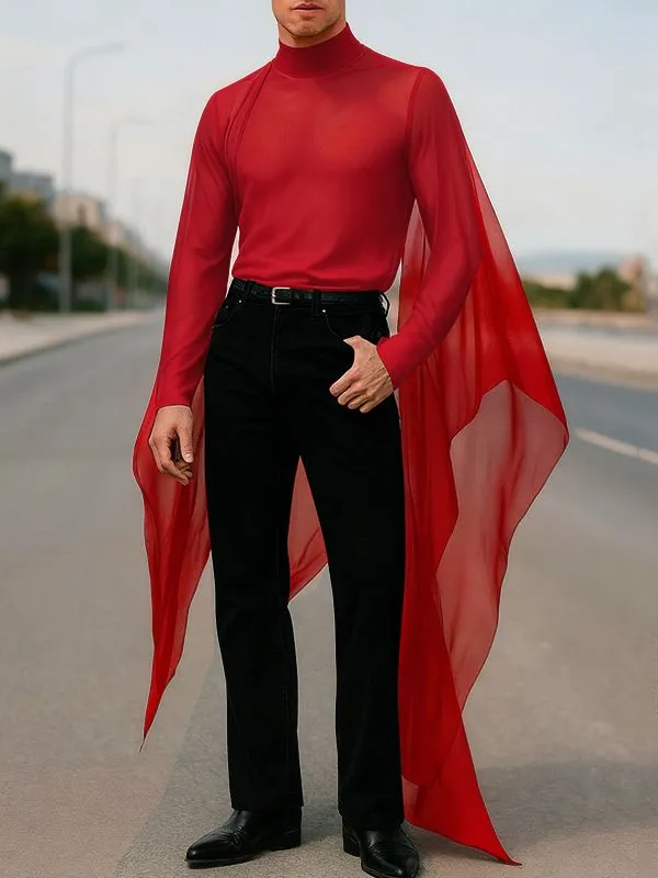 Men's Deconstructed Sheer Mesh Patchwork Long Sleeve T-Shirt SKUL37667 sold by Incerunmen product image thumbnail 2