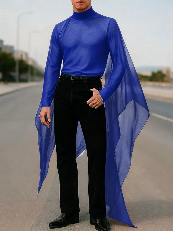 Men's Deconstructed Sheer Mesh Patchwork Long Sleeve T-Shirt SKUL37667 sold by Incerunmen product image thumbnail 3