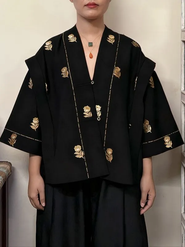 Men's Deconstructed Rose Print Half Sleeve Cardigan SKUL36314 sold by Incerunmen