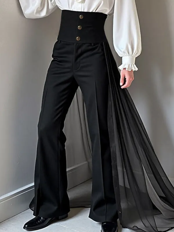 Men's Deconstructed Chiffon Flap Patchwork Straight Pant SKUL37670 sold by Incerunmen