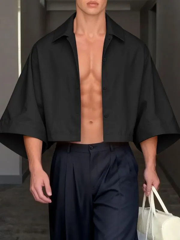 Men's Solid Color Cropped 3/4 Length Sleeve Shirt SKUL41332 sold by Incerunmen