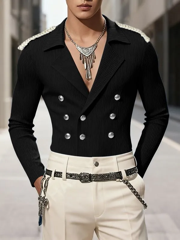 Men's Epaulet Patchwork Knitted Double Breasted Slim Fit Blazer SKUL39881 sold by Incerunmen product image thumbnail 3