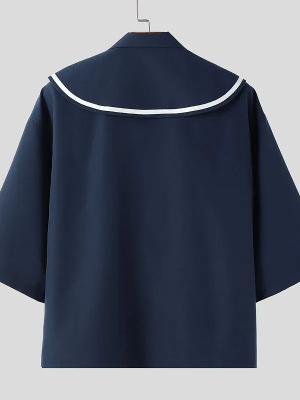 Men's Bow Patchwork Sailor Collar Casual Shirt SKUL41389 sold by Incerunmen product image thumbnail 5