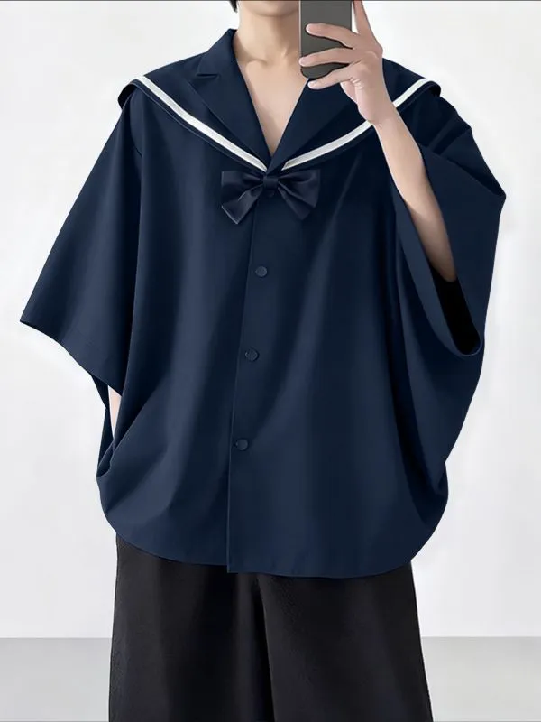 Men's Bow Patchwork Sailor Collar Casual Shirt SKUL41389 sold by Incerunmen