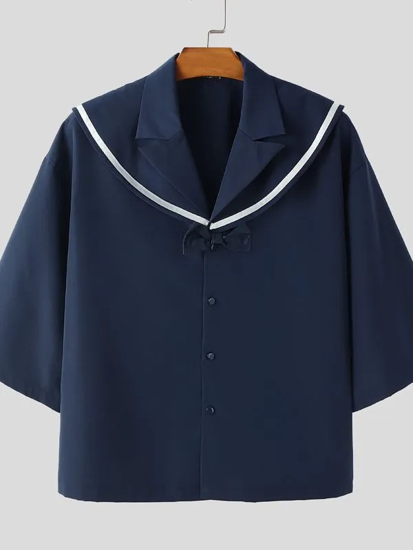 Men's Bow Patchwork Sailor Collar Casual Shirt SKUL41389 sold by Incerunmen product image thumbnail 4