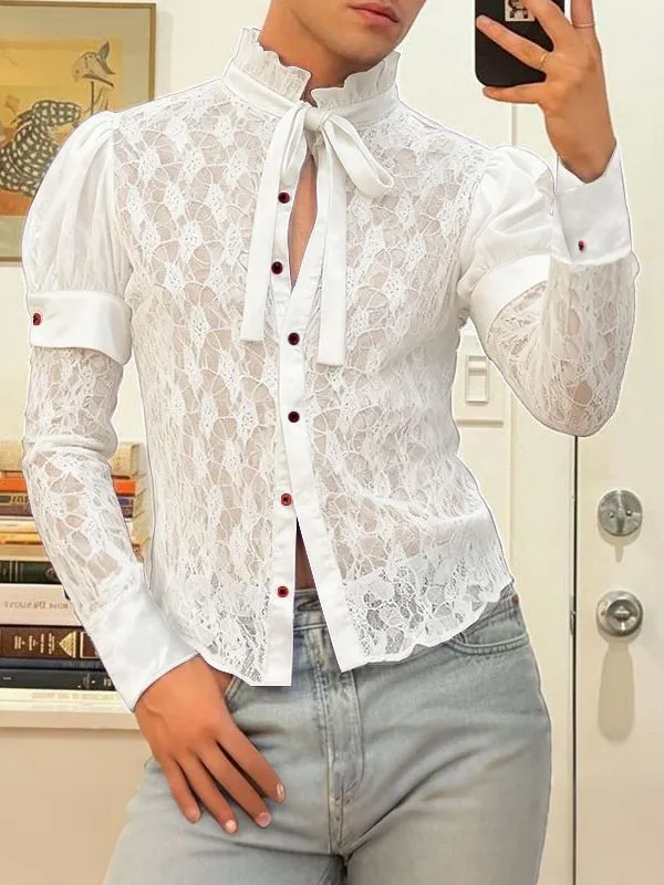 Men's Sheer Lace Puff Sleeve Shirt SKUL39007 sold by Incerunmen product image thumbnail 2