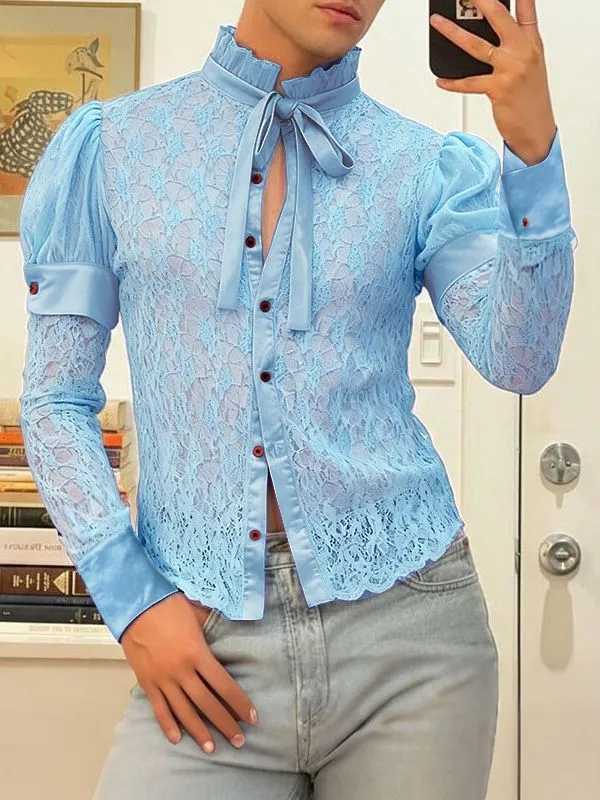 Men's Sheer Lace Puff Sleeve Shirt SKUL39007 sold by Incerunmen product image thumbnail 3