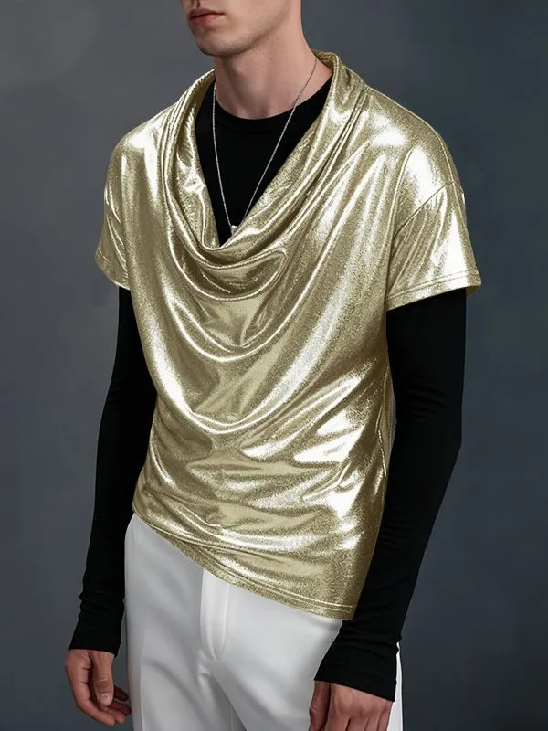 Men's Shiny Cowl Neck Short Sleeve T-Shirt SKUL40150 sold by Incerunmen product image thumbnail 2
