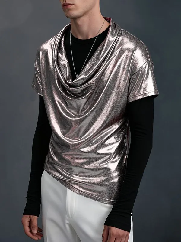 Men's Shiny Cowl Neck Short Sleeve T-Shirt SKUL40150 sold by Incerunmen product image thumbnail 3