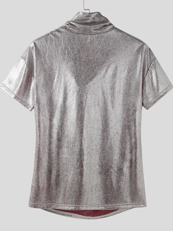 Men's Shiny Cowl Neck Short Sleeve T-Shirt SKUL40150 sold by Incerunmen product image thumbnail 5