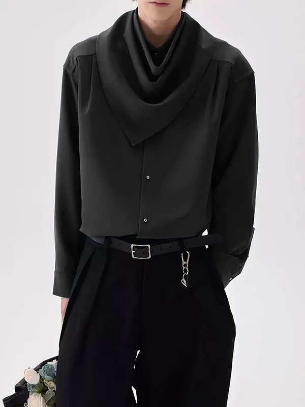 Men's Solid Color Bandana Collar Long Sleeve Shirt SKUL41266 sold by Incerunmen