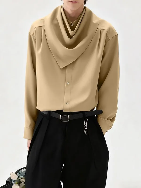 Men's Solid Color Bandana Collar Long Sleeve Shirt SKUL41266 sold by Incerunmen product image thumbnail 3