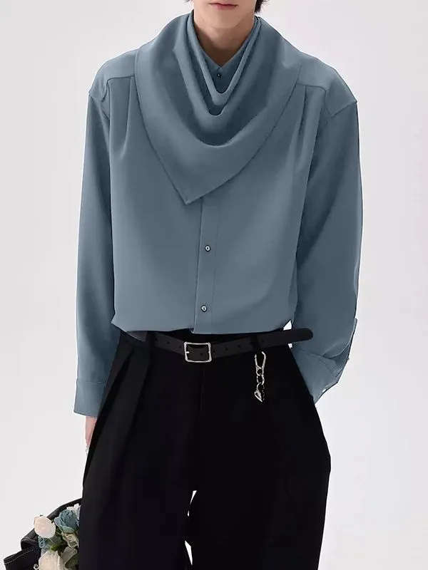 Men's Solid Color Bandana Collar Long Sleeve Shirt SKUL41266 sold by Incerunmen product image thumbnail 2