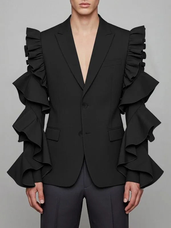 Men's Solid Color Ruffle Patchwork Casual Blazer SKUL40288 sold by Incerunmen