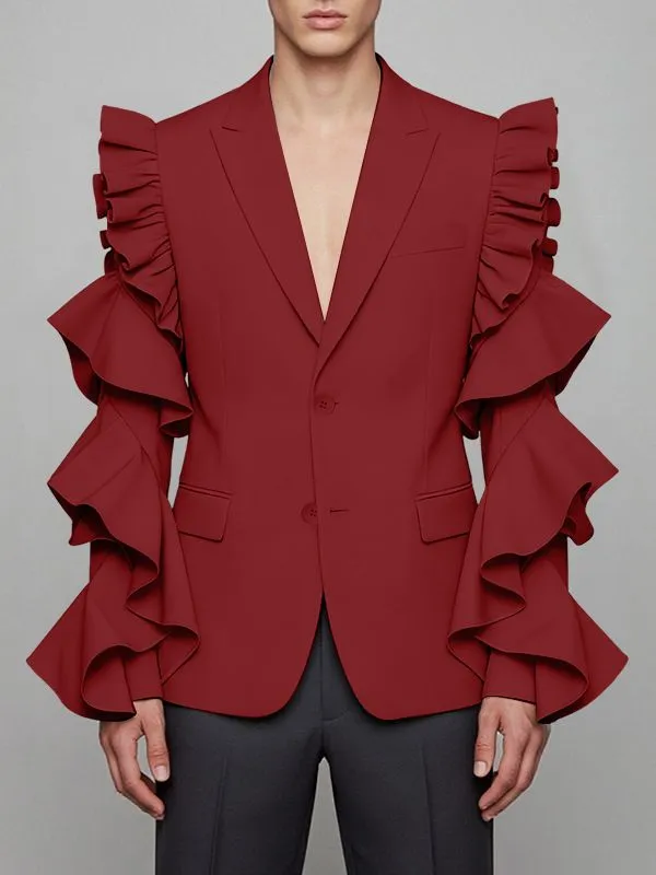 Men's Solid Color Ruffle Patchwork Casual Blazer SKUL40288 sold by Incerunmen product image thumbnail 2
