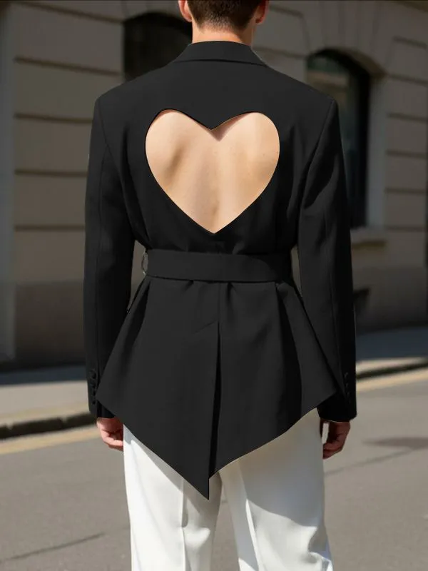 Men's Deconstructed Backless Heart Waist Cinched Blazer SKUL42270 sold by Incerunmen