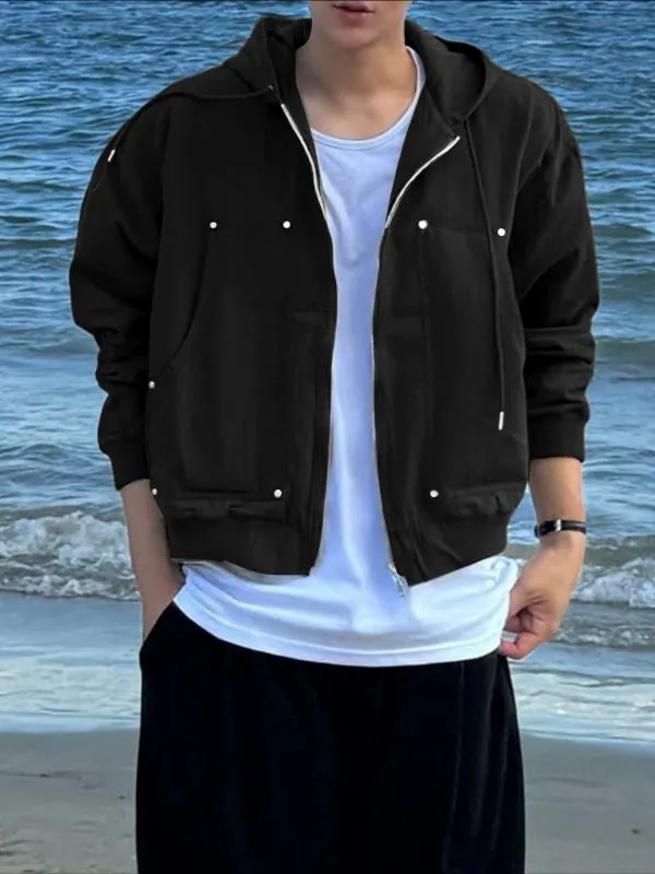 Men's Deconstructed Cropped Zip Long Sleeve Hoodie SKUL40098 sold by Incerunmen