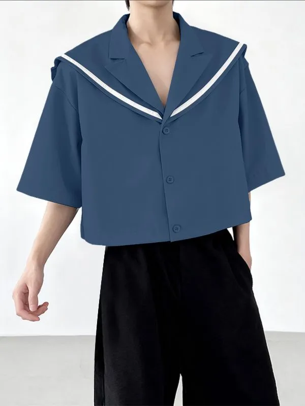 Men's Sailor Collar Contrast Color Short Sleeve Shirt SKUL41297 sold by Incerunmen
