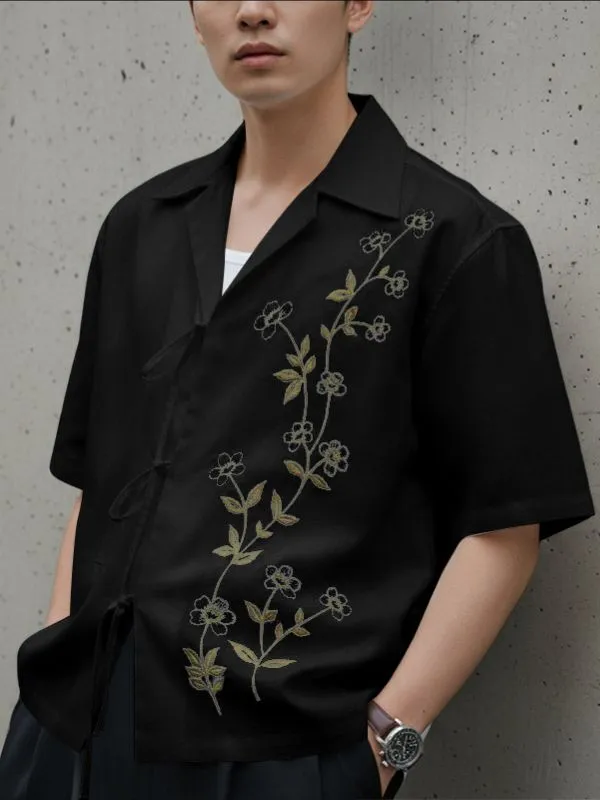 Men's Floral Embroidery Short Sleeve Shirt SKUL38936 sold by Incerunmen