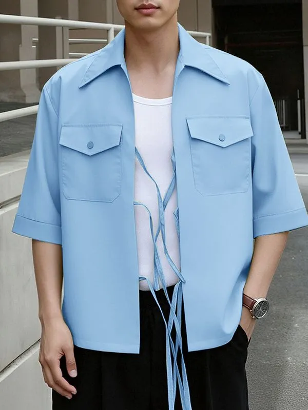 Men's Tie Patchwork Pocket Short Sleeve Shirt SKUL41241 sold by Incerunmen