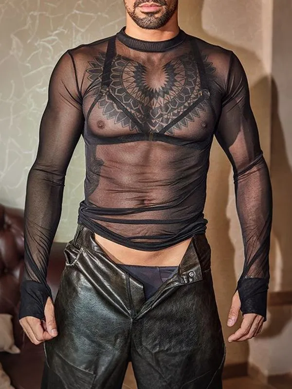 Men's Sheer Mesh Crew Neck Long Sleeve T-shirt SKUL41264 sold by Incerunmen
