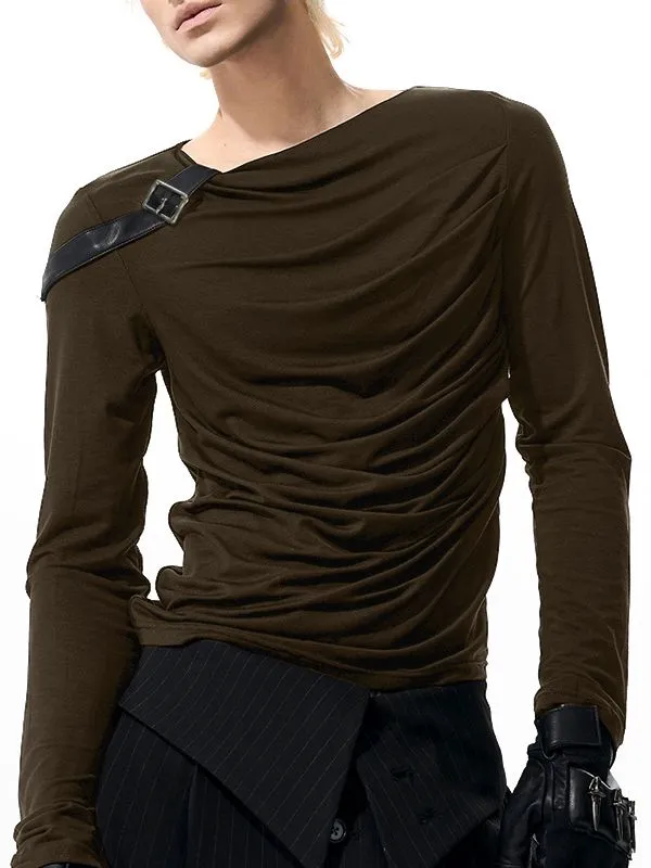 Men's Solid Color Leather Buckle Patchwork Long Sleeve T-shirt SKUL42293 sold by Incerunmen product image thumbnail 3
