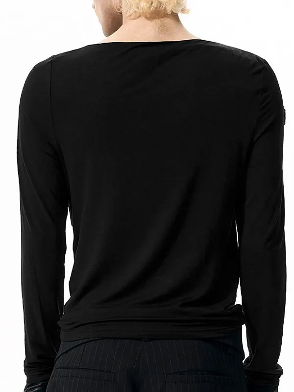 Men's Solid Color Leather Buckle Patchwork Long Sleeve T-shirt SKUL42293 sold by Incerunmen product image thumbnail 2