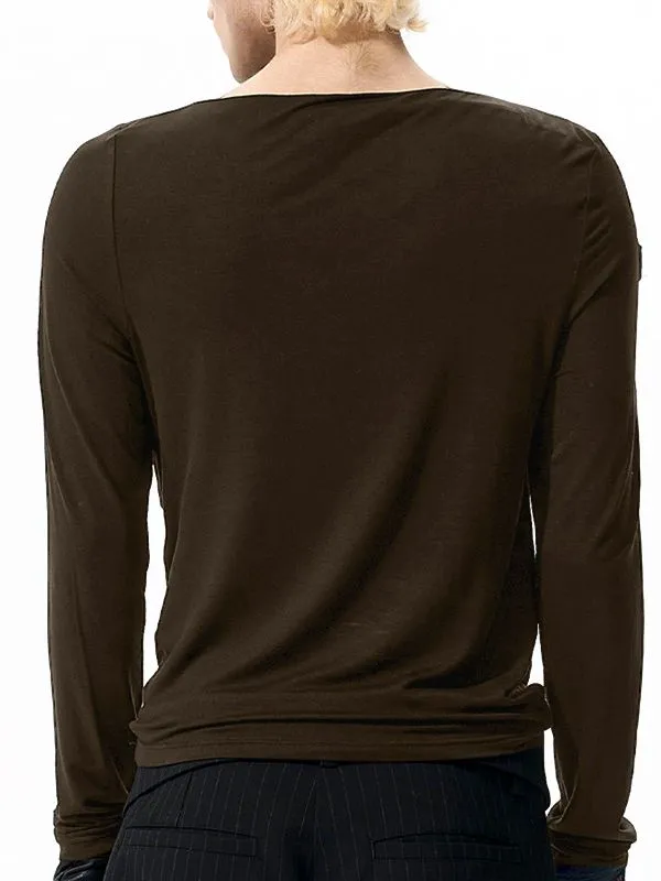 Men's Solid Color Leather Buckle Patchwork Long Sleeve T-shirt SKUL42293 sold by Incerunmen product image thumbnail 4