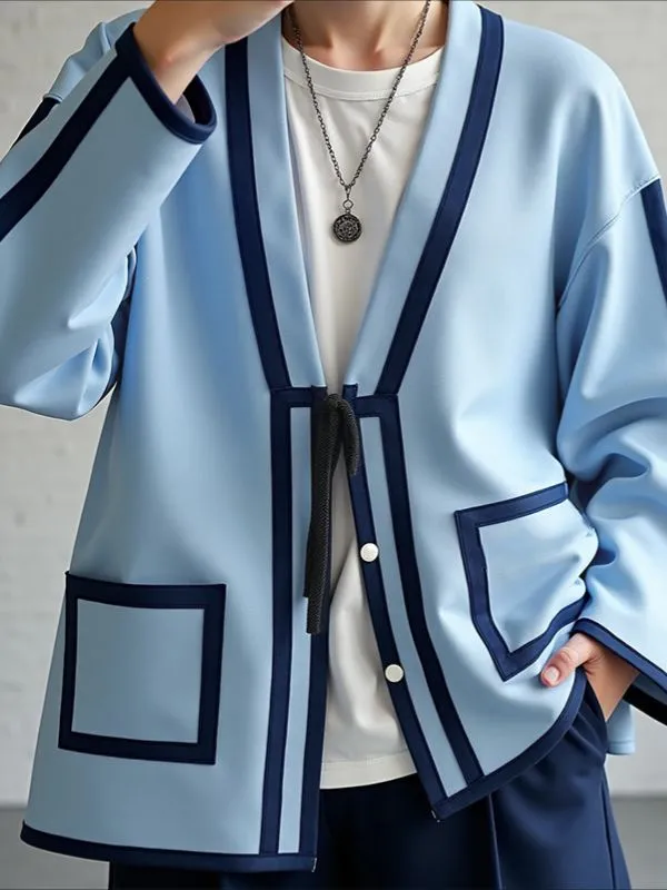 Men's Contrast Stitch Tie Long Sleeve Cardigan SKUL38999 sold by Incerunmen