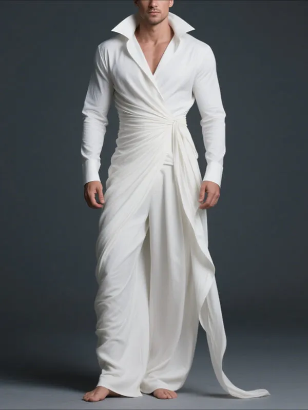 Men's Knotted Stand Collar Long Sleeve Shirt SKUL34072 sold by Incerunmen