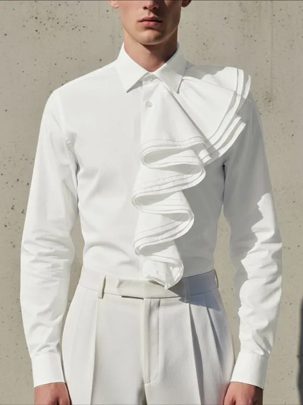 Men's Solid Color Ruffle Patchwork Long Sleeve Shirt SKUL42286 sold by Incerunmen
