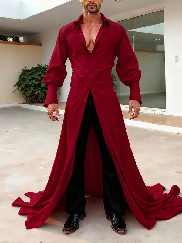 Men's Deconstructed Long Hem Floor Length Long Sleeve Shirt SKUL37703 sold by Incerunmen