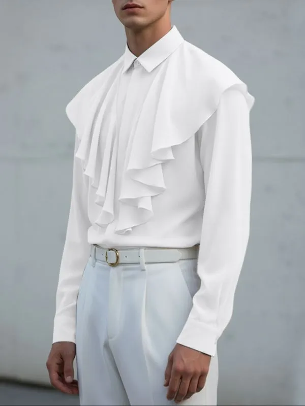 Men's Solid Color Ruffle Patchwork Long Sleeve Shirt SKUL43639 sold by Incerunmen