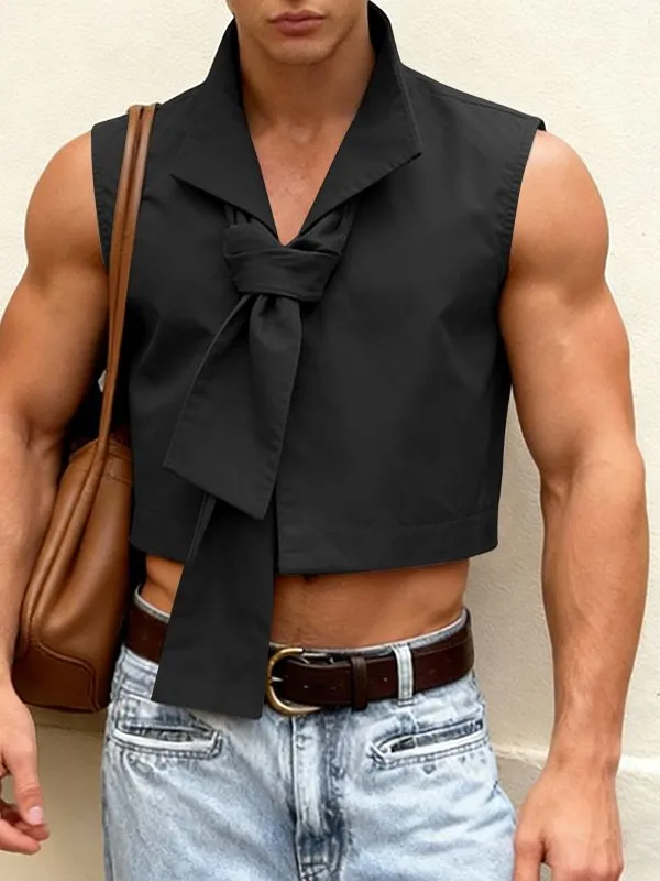 Men's Solid Color Knot Cropped Waistcoat SKUL45057 sold by Incerunmen