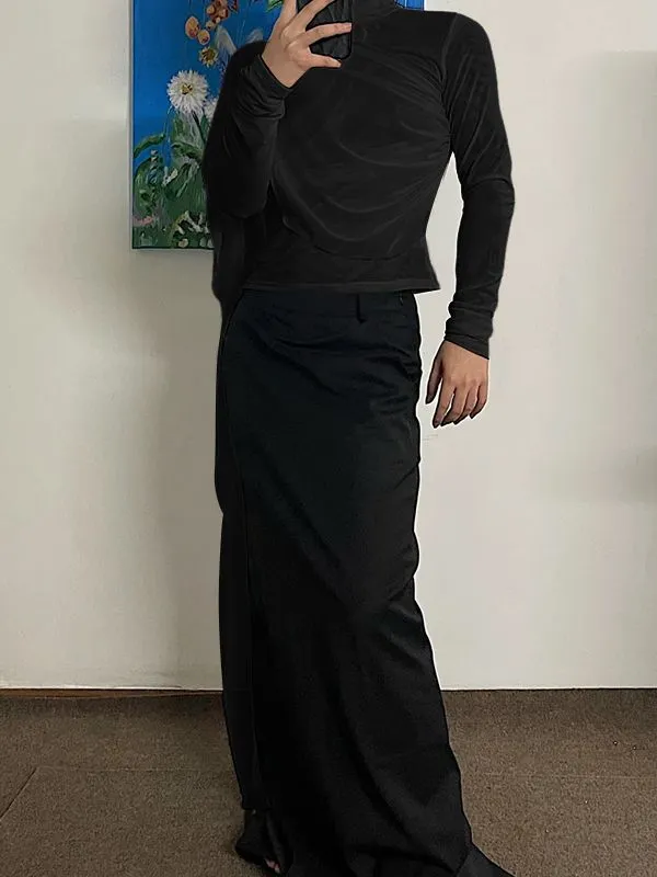 Men's Deconstructed Solid Color Ribbon Long Sleeve T-shirt SKUL44014 sold by Incerunmen